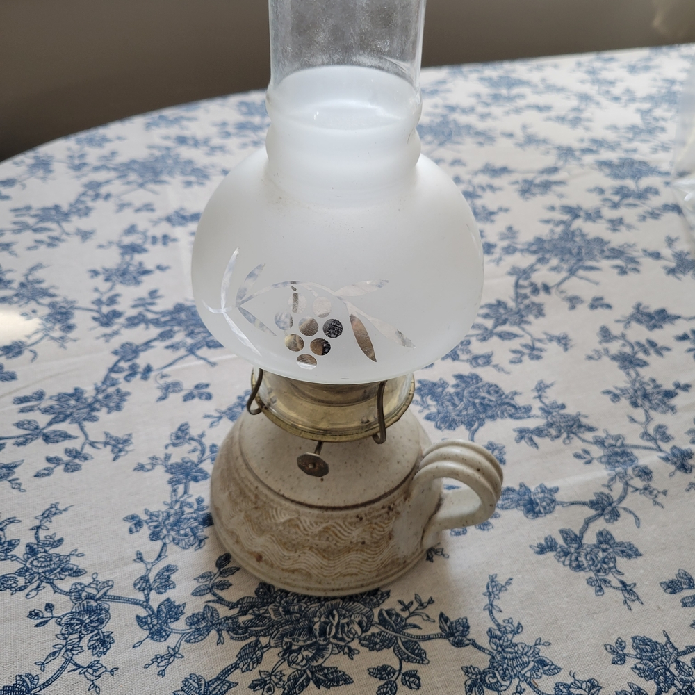 Vintage Ceramic Oil Lamp with Frosted Glass